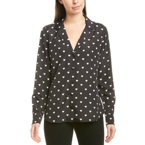 Equipment Heart Print Adalyn Black/White Button Down Shirt in Xs - Picture 6 of 14